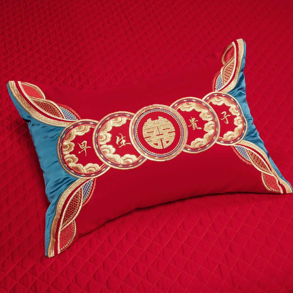 91家纺网 家纺一手货源 找家纺 柏拉图 2026新款长绒棉纯棉贡缎全工艺刺绣婚庆四件套多件套 百子祥瑞