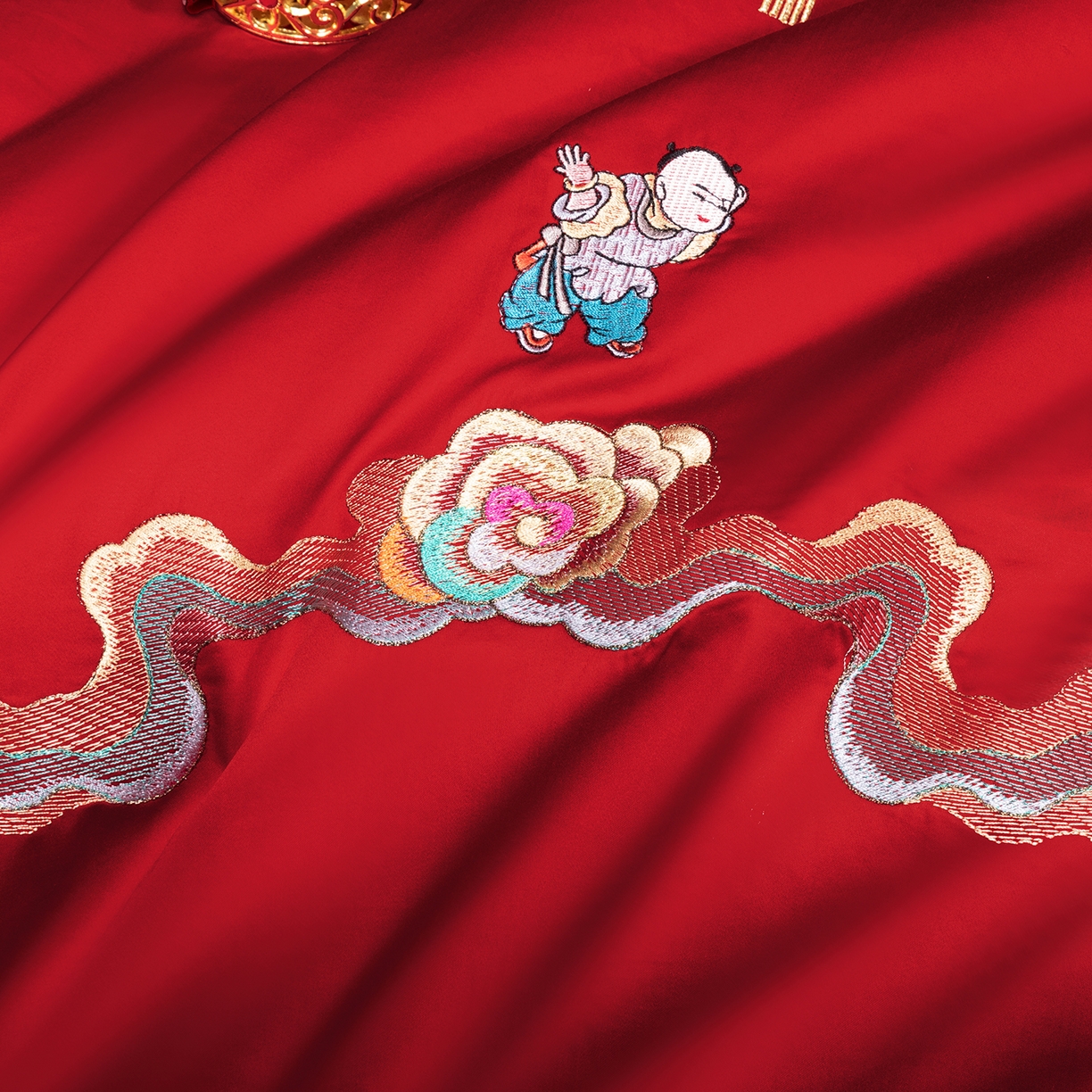 91家纺网 家纺一手货源 找家纺 柏拉图 2026新款长绒棉纯棉贡缎全工艺刺绣婚庆四件套多件套 百子祥瑞