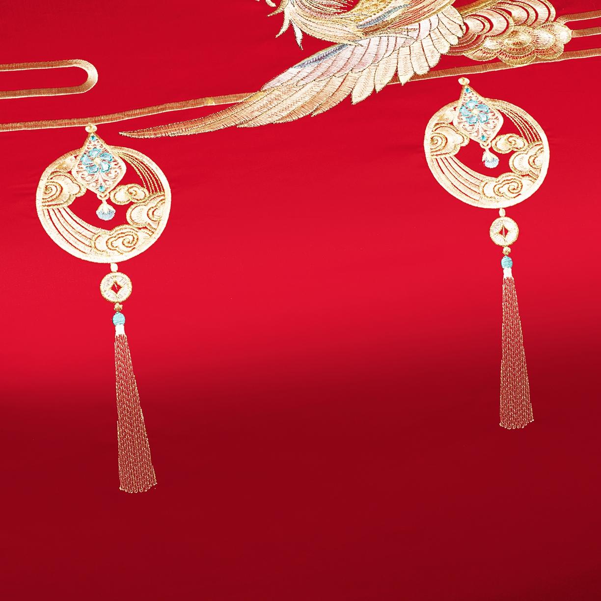 91家纺网 家纺一手货源 找家纺 柏拉图 2026新款长绒棉纯棉贡缎全工艺刺绣婚庆四件套多件套 龙凤喜事