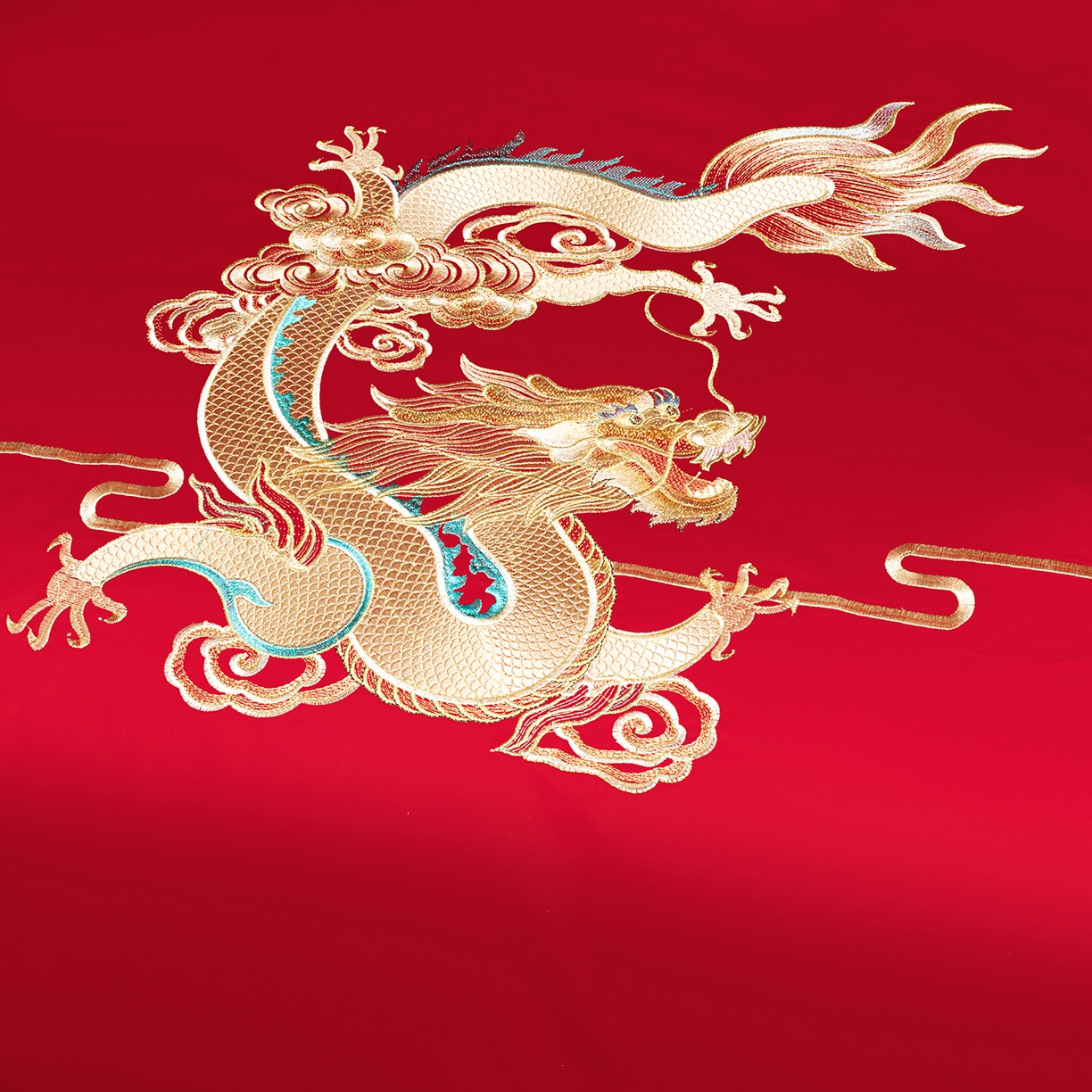 91家纺网 家纺一手货源 找家纺 柏拉图 2026新款长绒棉纯棉贡缎全工艺刺绣婚庆四件套多件套 龙凤喜事