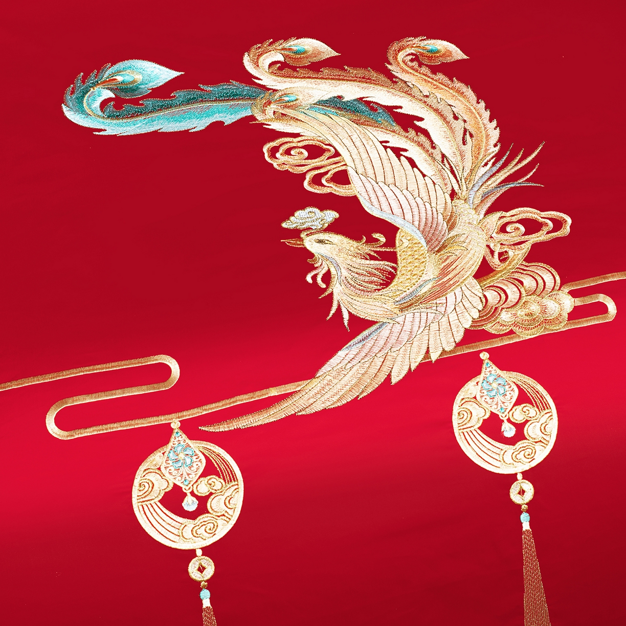 91家纺网 家纺一手货源 找家纺 柏拉图 2026新款长绒棉纯棉贡缎全工艺刺绣婚庆四件套多件套 龙凤喜事