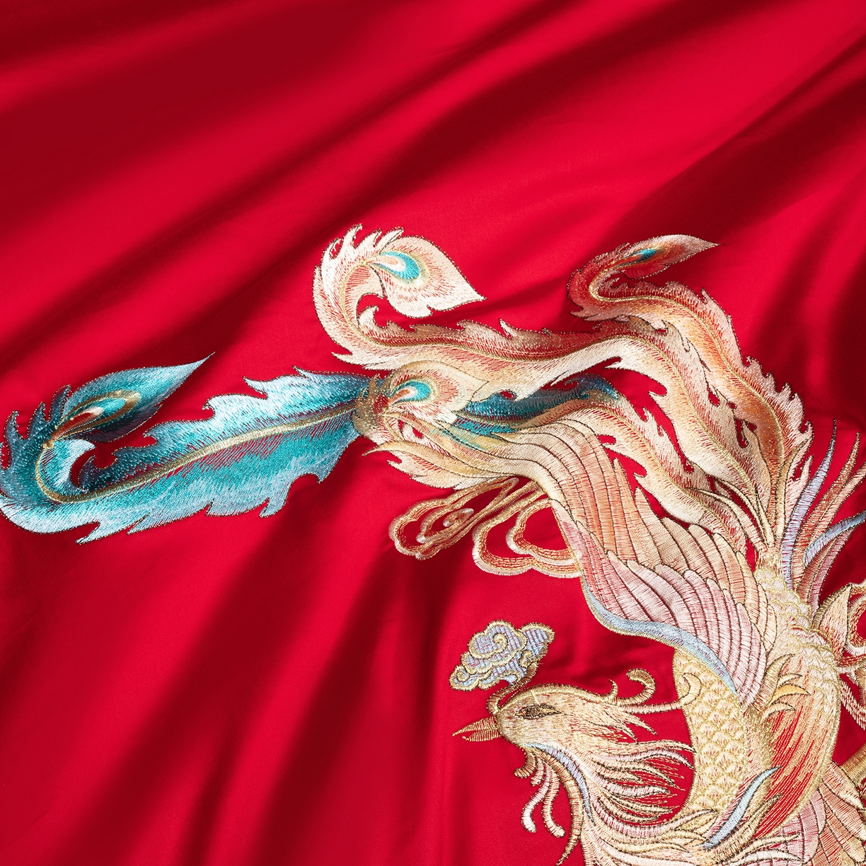 91家纺网 家纺一手货源 找家纺 柏拉图 2026新款长绒棉纯棉贡缎全工艺刺绣婚庆四件套多件套 龙凤喜事