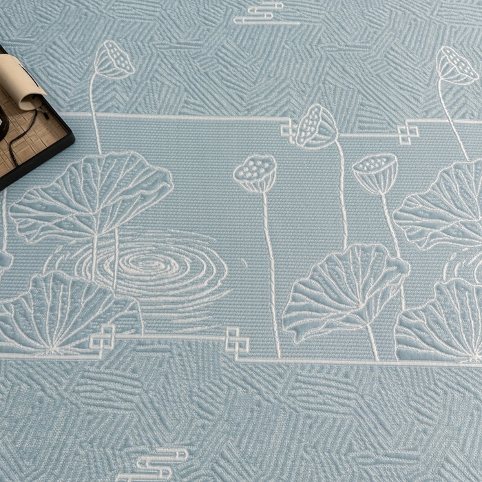 91家纺网 家纺一手货源 找家纺 绒艺席业 2026年新款立体浮雕工艺正宗凉感豆豆席凉席席子-床笠款 豆豆荷塘月色-蓝色