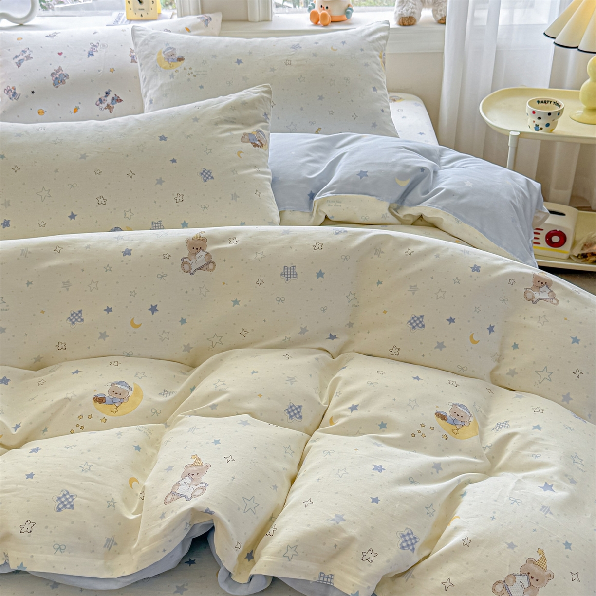 91家纺网 家纺一手货源 找家纺 优眠坊 2026春夏新款全棉印花四件套单品系列-单被套（预留缩水率） 酣睡熊-单被套