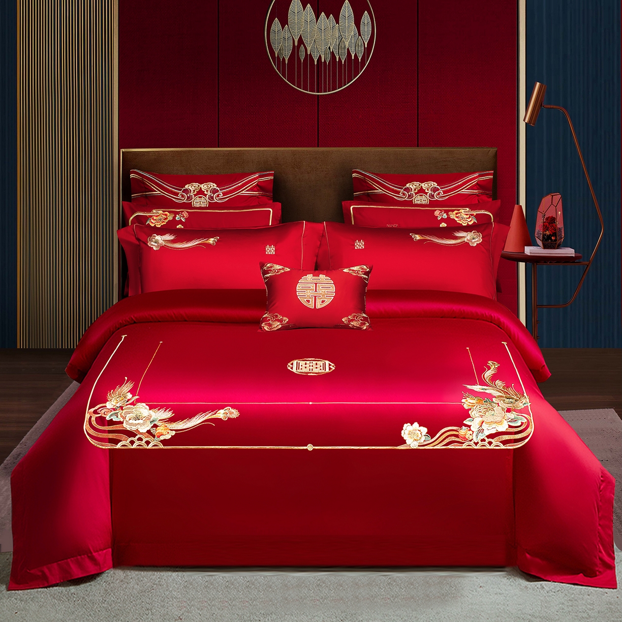 柏拉图 2026新款长绒棉纯棉贡缎全工艺刺绣婚庆四件套多件套 盛世华妆