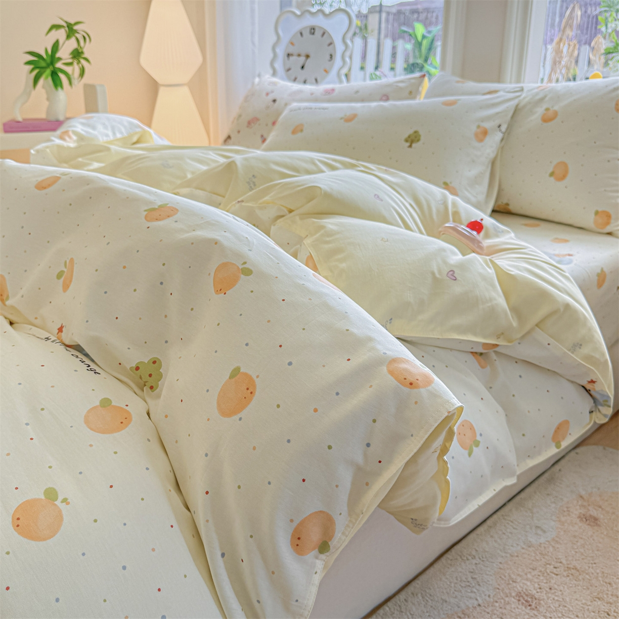 91家纺网 家纺一手货源 找家纺 优眠坊 2026春夏新款全棉印花四件套单品系列-单被套（预留缩水率） 橘子象宝-单被套