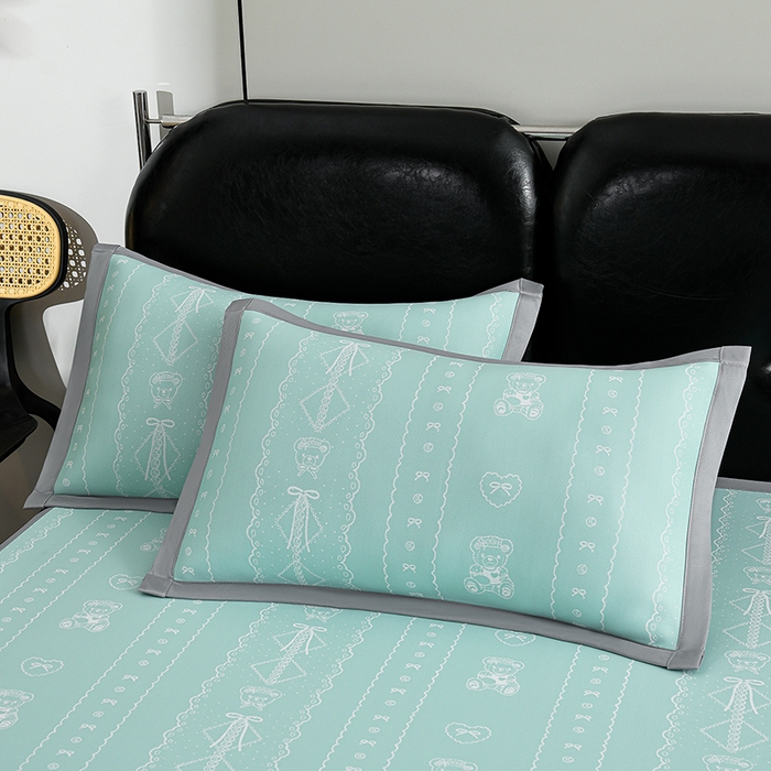 91家纺网 家纺一手货源 找家纺 锦逸家居 2026新款真PE聚乙烯高分子冰丝凉感凉席 可爱熊-绿