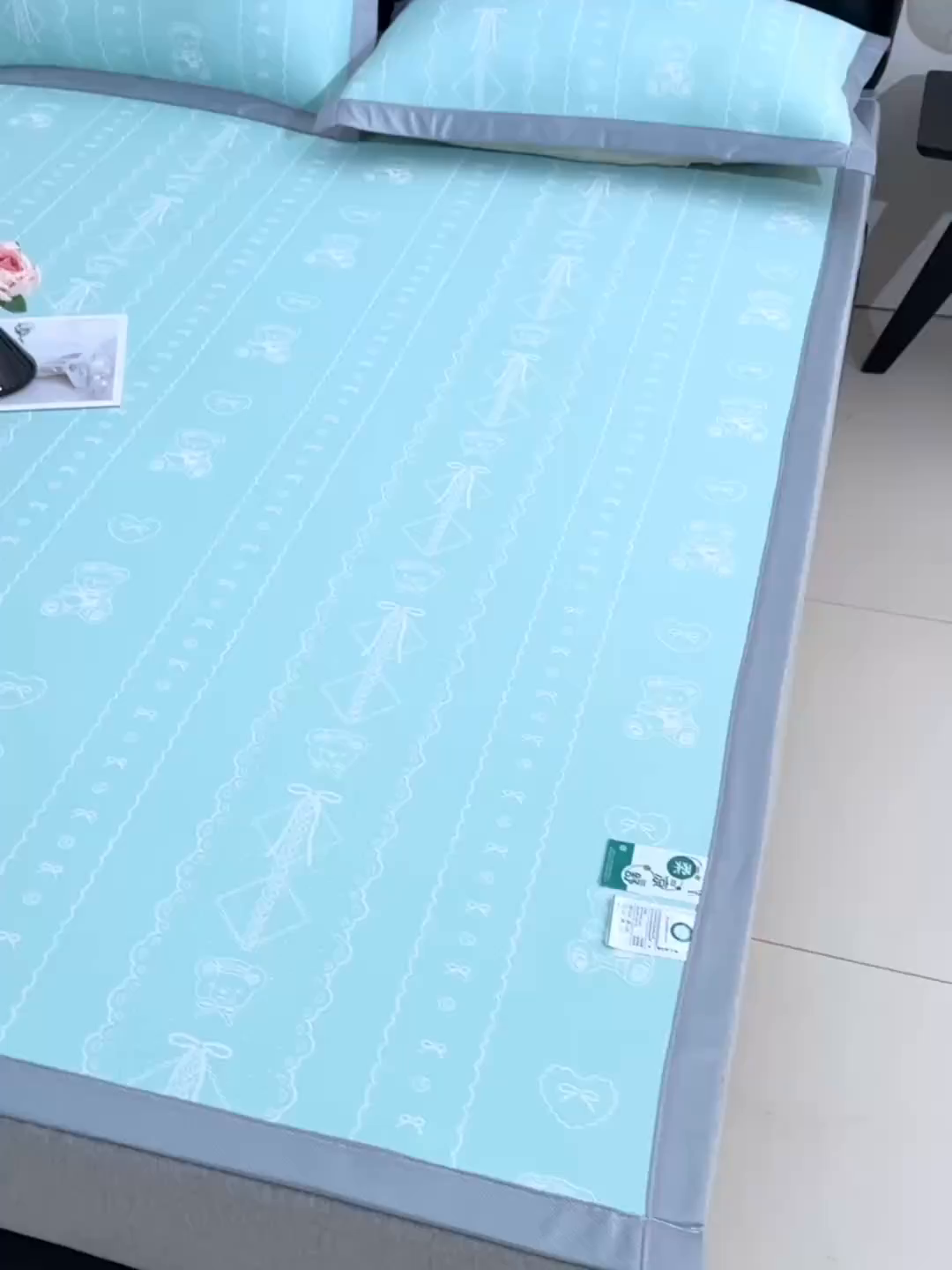 91家纺网 家纺一手货源 找家纺 锦逸家居 2026新款真PE聚乙烯高分子冰丝凉感凉席 可爱熊-绿