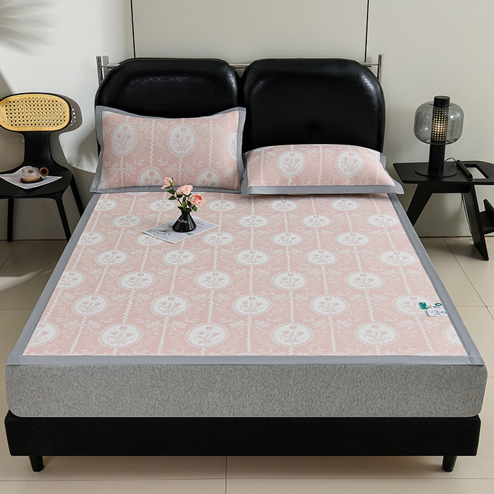 91家纺网 家纺一手货源 找家纺 锦逸家居 2026新款真PE聚乙烯高分子冰丝凉感凉席 郁金香-粉