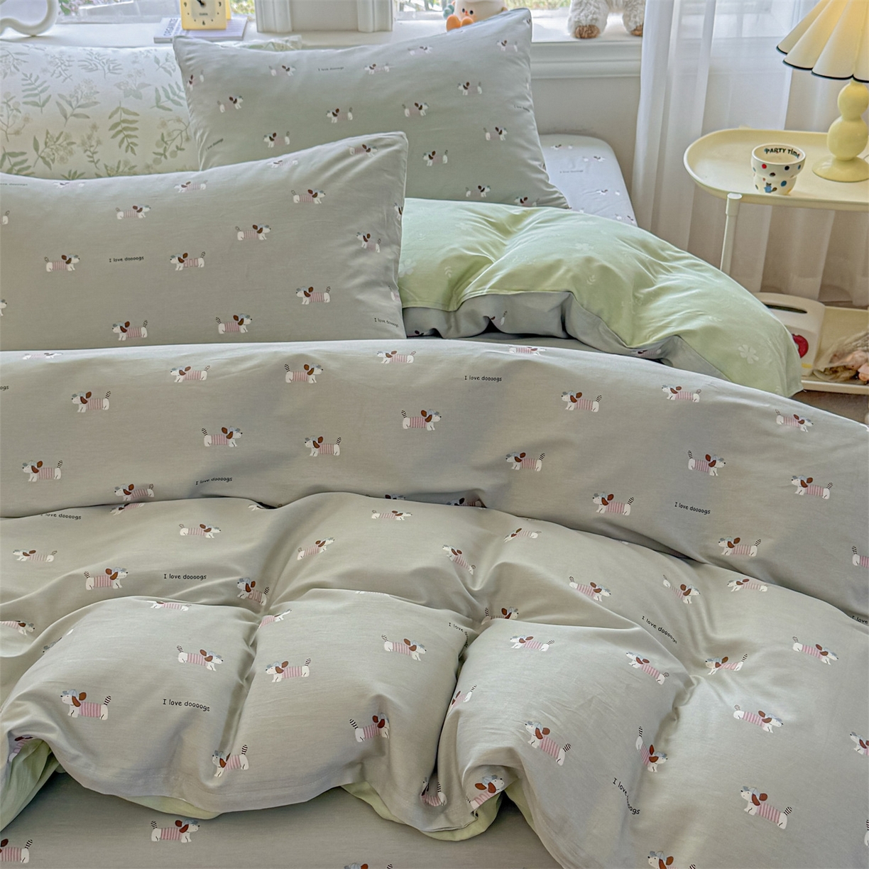 91家纺网 家纺一手货源 找家纺 优眠坊 2026春夏新款全棉印花四件套单品系列-单被套（预留缩水率） 克里斯-绿-单被套