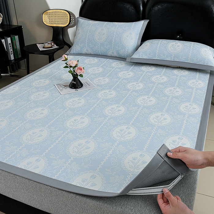 91家纺网 家纺一手货源 找家纺 锦逸家居 2026新款真PE聚乙烯高分子冰丝凉感凉席 郁金香-蓝