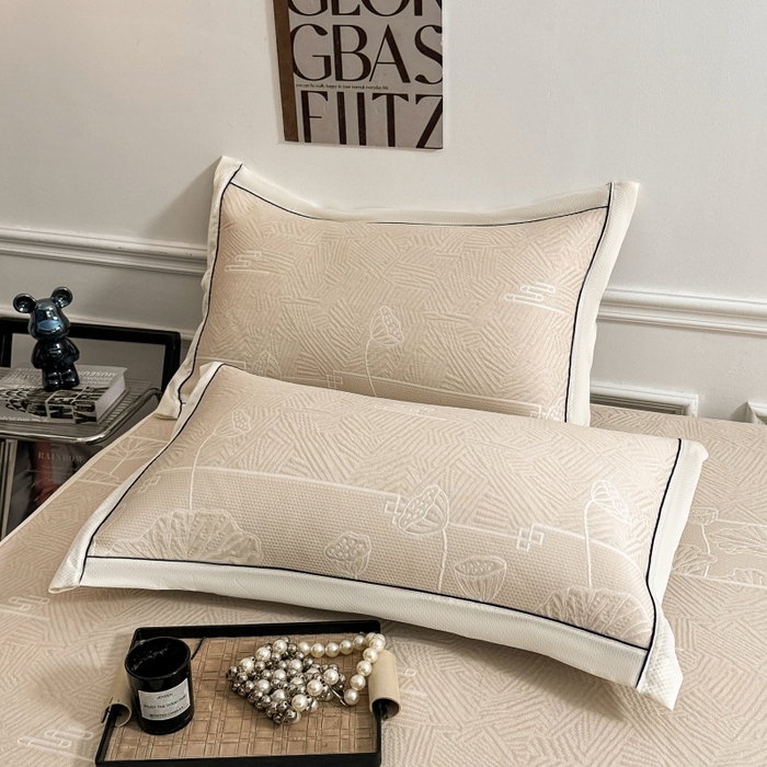 91家纺网 家纺一手货源 找家纺 绒艺席业 2026年新款立体浮雕工艺正宗凉感豆豆席凉席席子-床笠款 豆豆荷塘月色-浅杏色