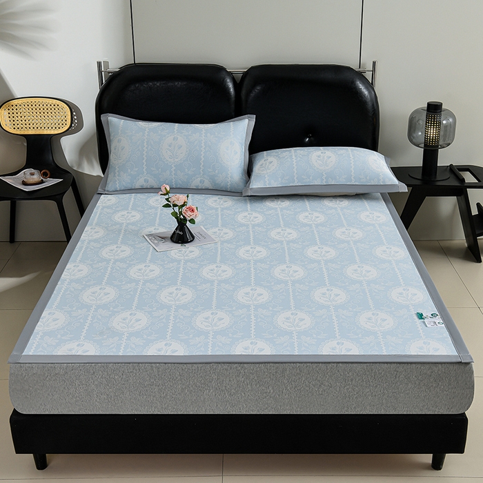 91家纺网 家纺一手货源 找家纺 锦逸家居 2026新款真PE聚乙烯高分子冰丝凉感凉席 郁金香-蓝