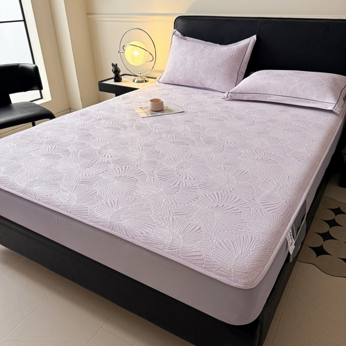 91家纺网 家纺一手货源 找家纺 绒艺席业 2026年新款立体浮雕工艺正宗凉感豆豆席凉席席子-床笠款 豆豆银杏叶-淡紫色