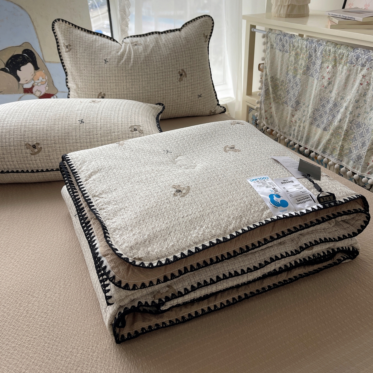 91家纺网 家纺一手货源 找家纺 （总）几禾 2026春夏新款泡芙纱贝壳边夏被夏凉被空调被四件套