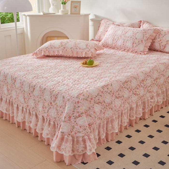 91家纺网 家纺一手货源 找家纺 （总）彩亿家纺 2026春夏新品四季床盖泡芙棉双层纱蕾丝床裙加厚床单