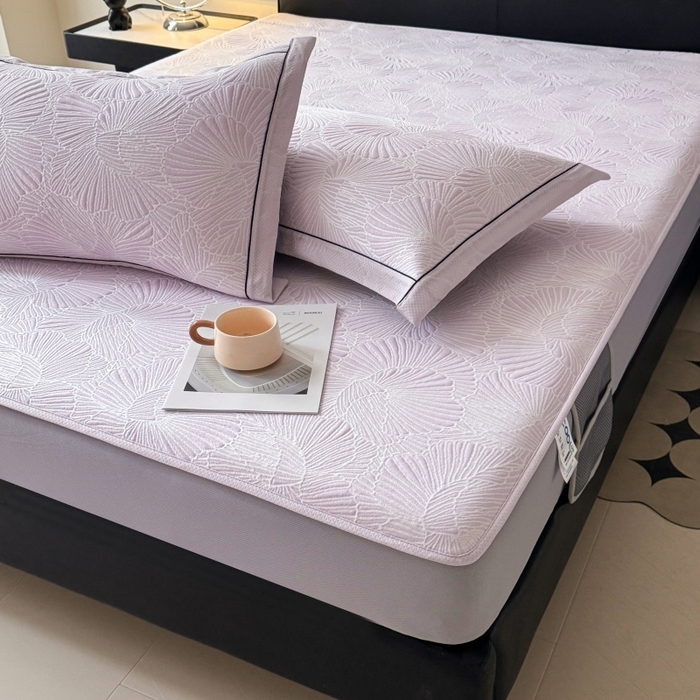 91家纺网 家纺一手货源 找家纺 绒艺席业 2026年新款立体浮雕工艺正宗凉感豆豆席凉席席子-床笠款 豆豆银杏叶-淡紫色