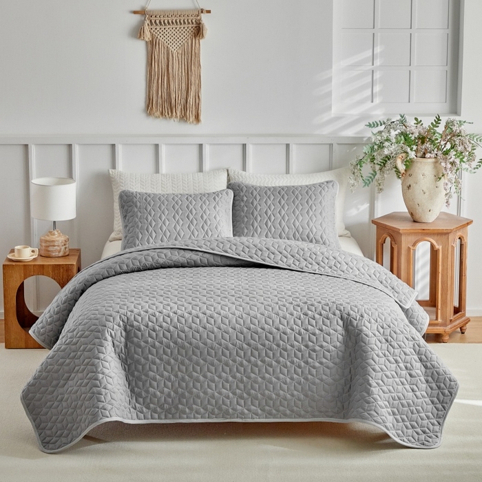 91家纺网 家纺一手货源 找家纺 （总）温宁 2026年素色床盖三件套 国外薄被第一批--蜂窝  跨境，外贸，亚马逊，shein，temu