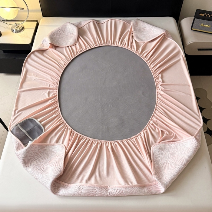 91家纺网 家纺一手货源 找家纺 绒艺席业 2026年新款立体浮雕工艺正宗凉感豆豆席凉席席子-床笠款 豆豆银杏叶-粉色