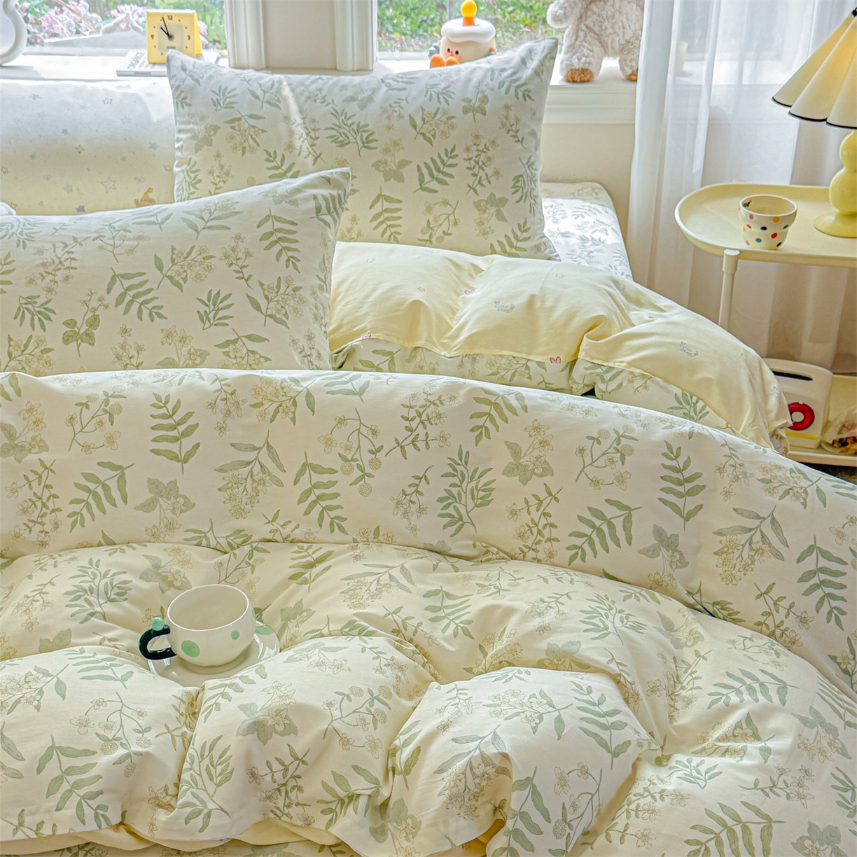 91家纺网 家纺一手货源 找家纺 优眠坊 2026春夏新款全棉印花四件套单品系列-单被套（预留缩水率） 绿茵-单被套