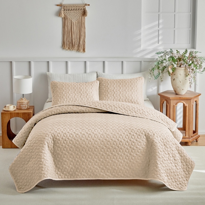 91家纺网 家纺一手货源 找家纺 （总）温宁 2026年素色床盖三件套 国外薄被第一批--蜂窝  跨境，外贸，亚马逊，shein，temu