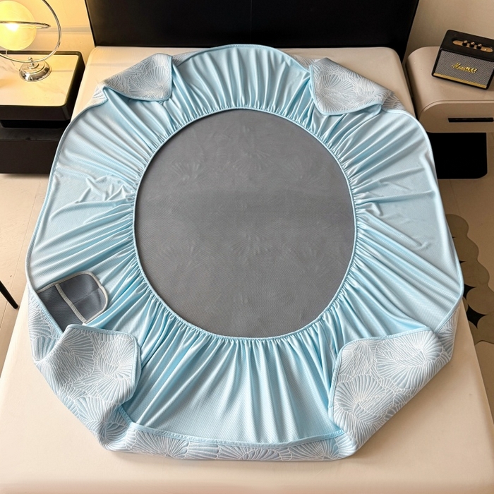 91家纺网 家纺一手货源 找家纺 绒艺席业 2026年新款立体浮雕工艺正宗凉感豆豆席凉席席子-床笠款 豆豆银杏叶-蓝色