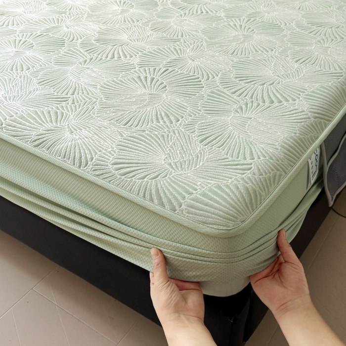 91家纺网 家纺一手货源 找家纺 绒艺席业 2026年新款立体浮雕工艺正宗凉感豆豆席凉席席子-床笠款 豆豆银杏叶-绿色