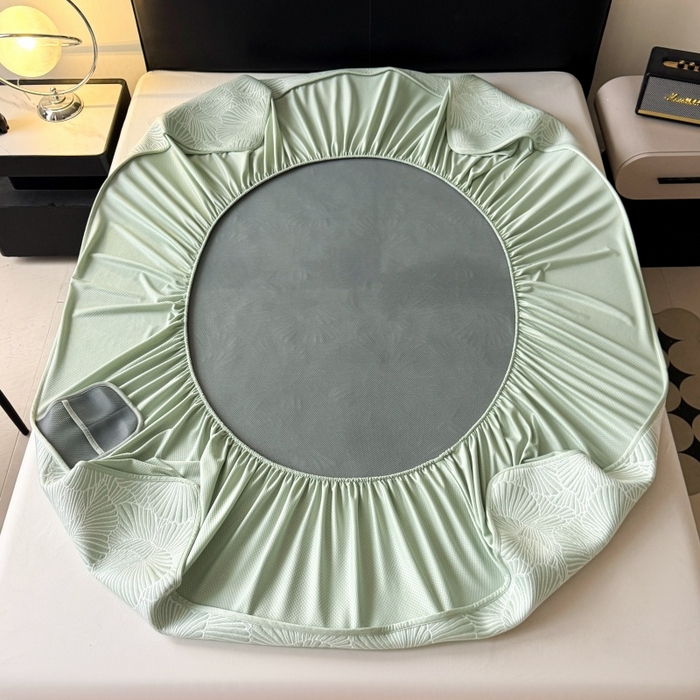 91家纺网 家纺一手货源 找家纺 绒艺席业 2026年新款立体浮雕工艺正宗凉感豆豆席凉席席子-床笠款 豆豆银杏叶-绿色