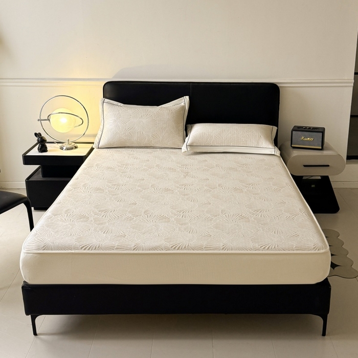 91家纺网 家纺一手货源 找家纺 绒艺席业 2026年新款立体浮雕工艺正宗凉感豆豆席凉席席子-床笠款 豆豆银杏叶-奶白色