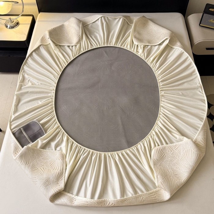 91家纺网 家纺一手货源 找家纺 绒艺席业 2026年新款立体浮雕工艺正宗凉感豆豆席凉席席子-床笠款 豆豆银杏叶-奶白色