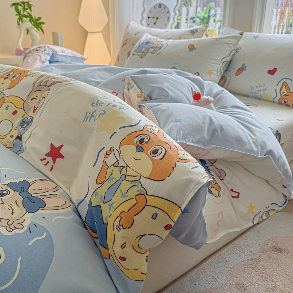 91家纺网 家纺一手货源 找家纺 优眠坊 2026春夏新款全棉印花四件套单品系列-单被套（预留缩水率） 萌趣-单被套