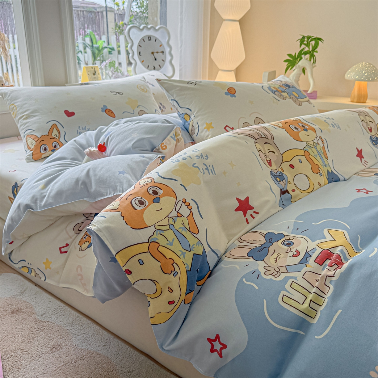 91家纺网 家纺一手货源 找家纺 优眠坊 2026春夏新款全棉印花四件套单品系列-单被套（预留缩水率） 萌趣-单被套