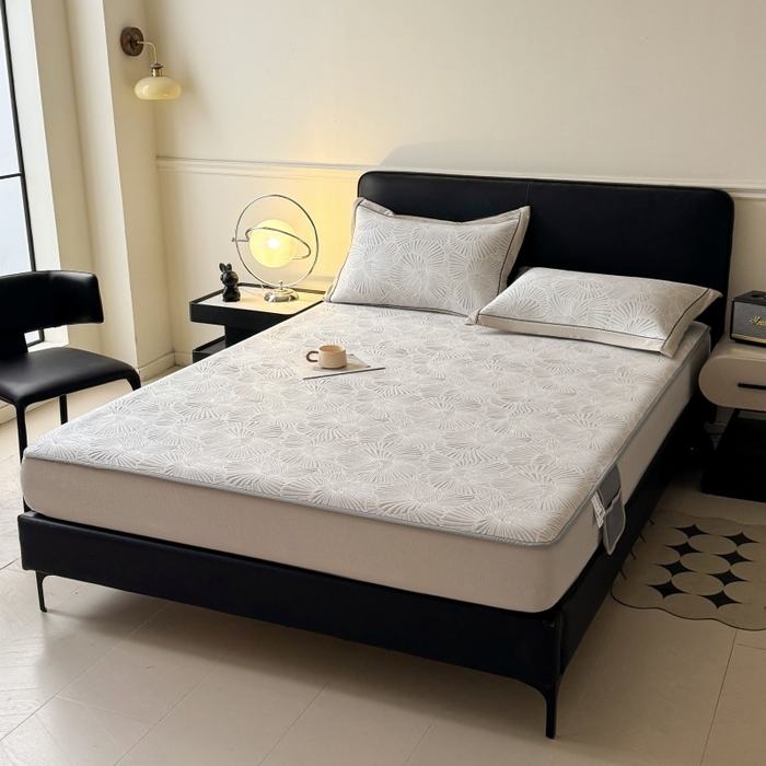 91家纺网 家纺一手货源 找家纺 绒艺席业 2026年新款立体浮雕工艺正宗凉感豆豆席凉席席子-床笠款 豆豆银杏叶-浅灰色