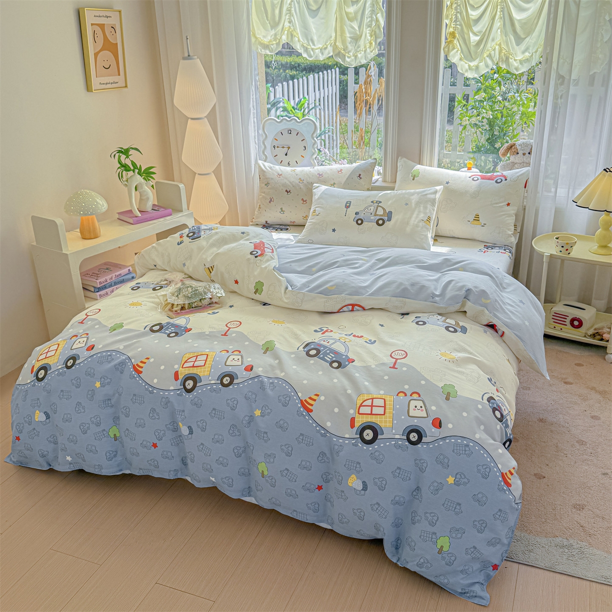 优眠坊 2026春夏新款全棉印花四件套单品系列-单被套（预留缩水率） 汽车嘟嘟-单被套