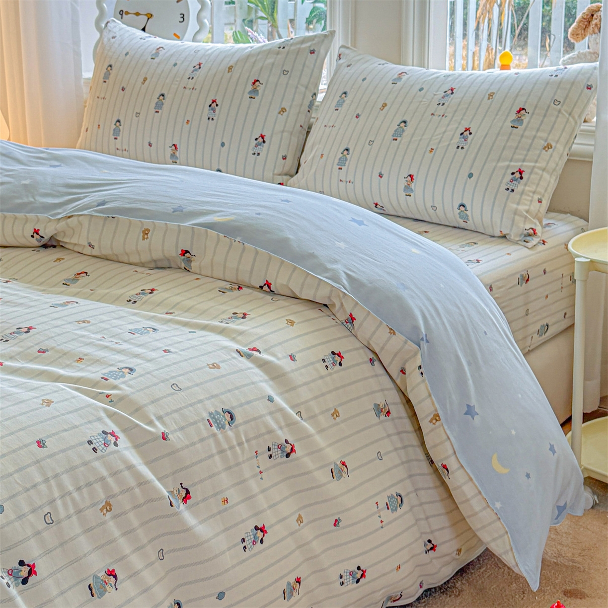 91家纺网 家纺一手货源 找家纺 优眠坊 2026春夏新款全棉印花四件套单品系列-单被套（预留缩水率） 少女日记-单被套