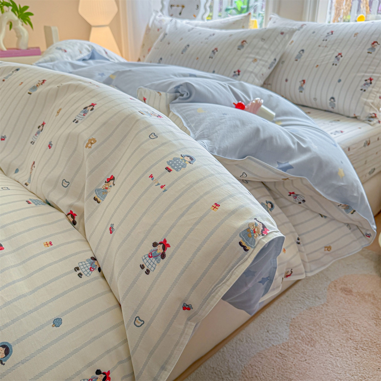 91家纺网 家纺一手货源 找家纺 优眠坊 2026春夏新款全棉印花四件套单品系列-单被套（预留缩水率） 少女日记-单被套