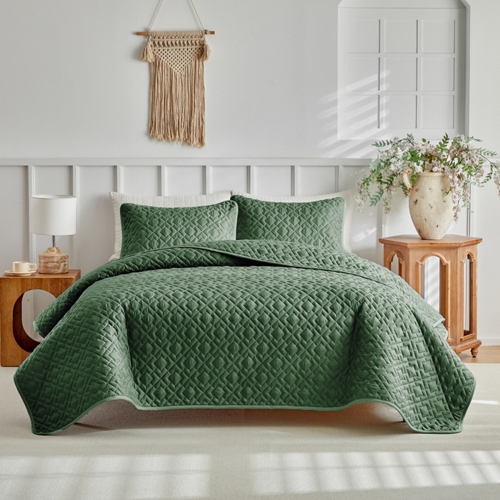 91家纺网 家纺一手货源 找家纺 （总）温宁 2026年素色床盖三件套 国外薄被第一批--回字格  跨境，外贸，亚马逊，shein，temu