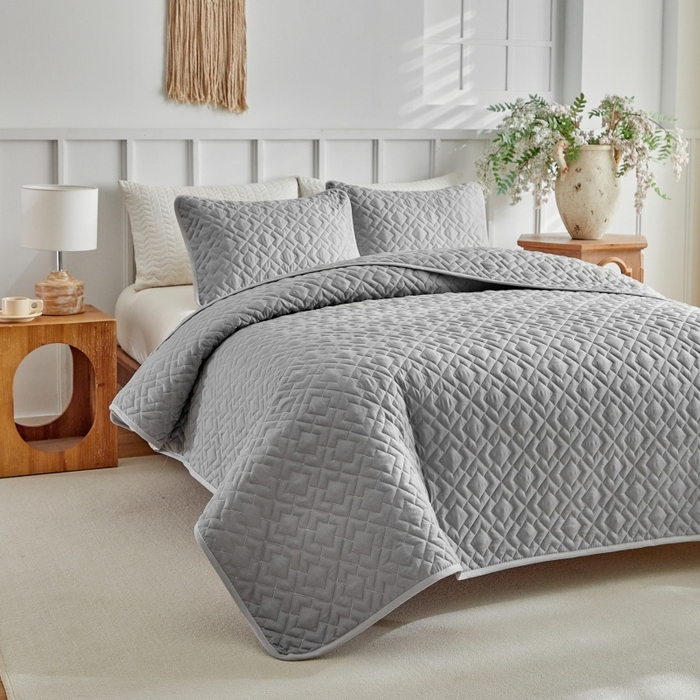 91家纺网 家纺一手货源 找家纺 （总）温宁 2026年素色床盖三件套 国外薄被第一批--回字格  跨境，外贸，亚马逊，shein，temu