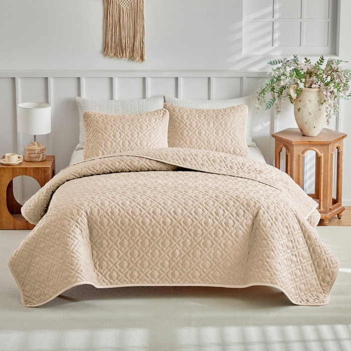 91家纺网 家纺一手货源 找家纺 （总）温宁 2026年素色床盖三件套 国外薄被第一批--回字格  跨境，外贸，亚马逊，shein，temu