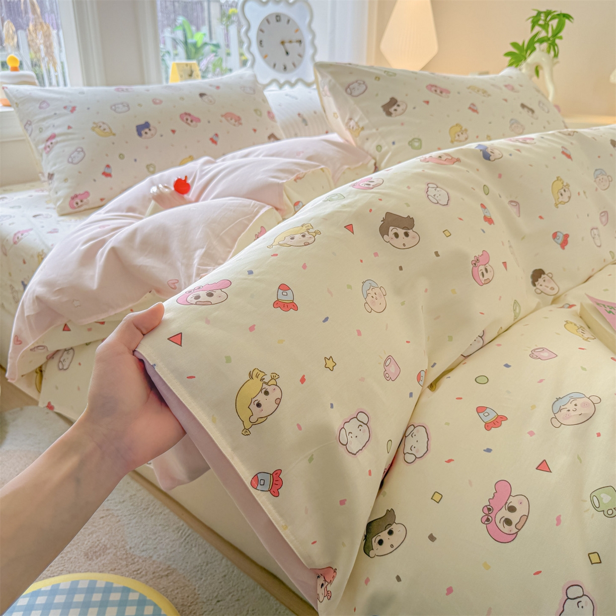 91家纺网 家纺一手货源 找家纺 优眠坊 2026春夏新款全棉印花四件套单品系列-单被套（预留缩水率） 糖果幼儿园-单被套