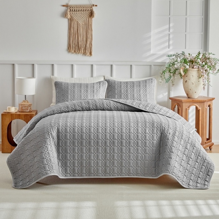 91家纺网 家纺一手货源 找家纺 （总）温宁 2026年素色床盖三件套 国外薄被第一批--节节高  跨境，外贸，亚马逊，shein，temu