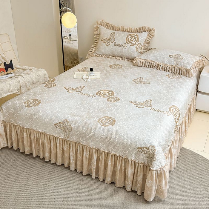 91家纺网 家纺一手货源 找家纺 锦逸家居 2026新款床裙款真PE冰丝凉席 花香丽影-卡其