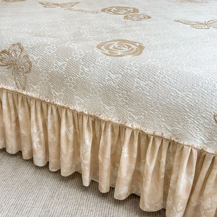 91家纺网 家纺一手货源 找家纺 锦逸家居 2026新款床裙款真PE冰丝凉席 花香丽影-卡其