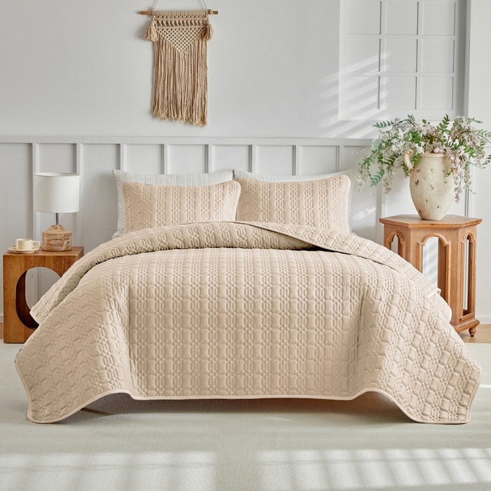 91家纺网 家纺一手货源 找家纺 （总）温宁 2026年素色床盖三件套 国外薄被第一批--节节高  跨境，外贸，亚马逊，shein，temu