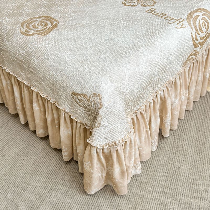 91家纺网 家纺一手货源 找家纺 锦逸家居 2026新款床裙款真PE冰丝凉席 花香丽影-卡其