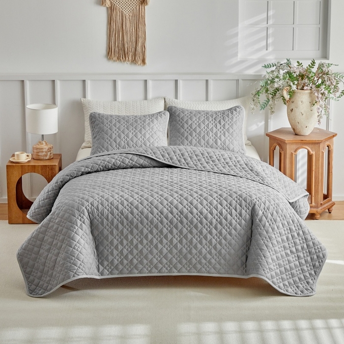 91家纺网 家纺一手货源 找家纺 （总）温宁 2026年素色床盖三件套 国外薄被第一批--九宫格  跨境，外贸，亚马逊，shein，temu