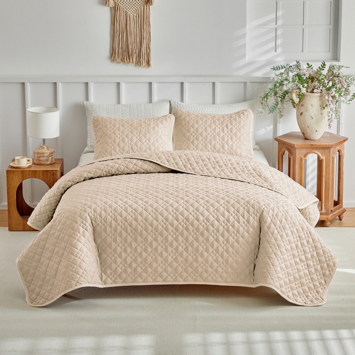 91家纺网 家纺一手货源 找家纺 （总）温宁 2026年素色床盖三件套 国外薄被第一批--九宫格  跨境，外贸，亚马逊，shein，temu