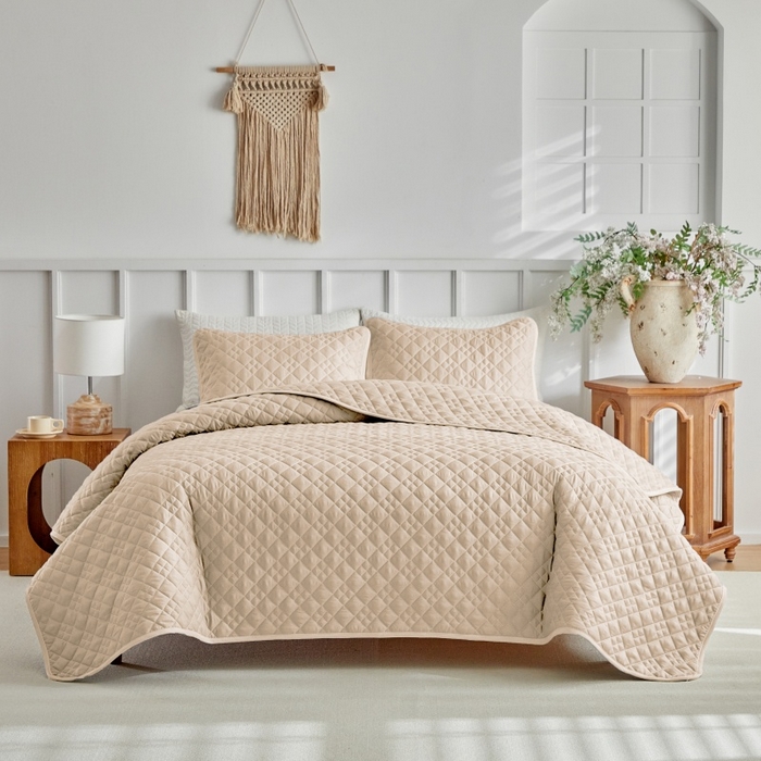 91家纺网 家纺一手货源 找家纺 （总）温宁 2026年素色床盖三件套 国外薄被第一批--九宫格  跨境，外贸，亚马逊，shein，temu