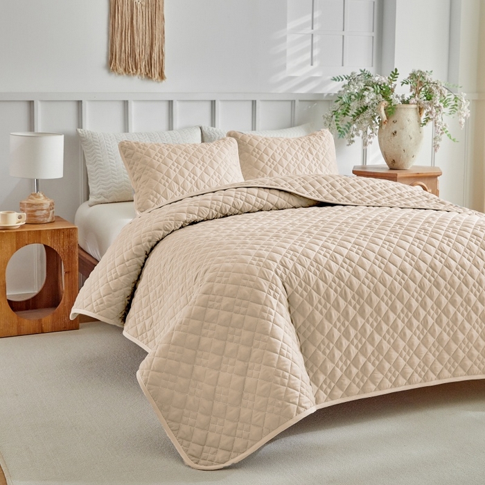 91家纺网 家纺一手货源 找家纺 （总）温宁 2026年素色床盖三件套 国外薄被第一批--九宫格  跨境，外贸，亚马逊，shein，temu