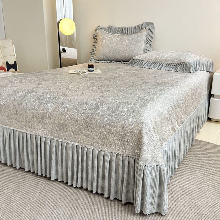 91家纺网 家纺一手货源 找家纺 锦逸家居 2026新款床裙款真PE冰丝凉席 欧陆风情-灰蓝